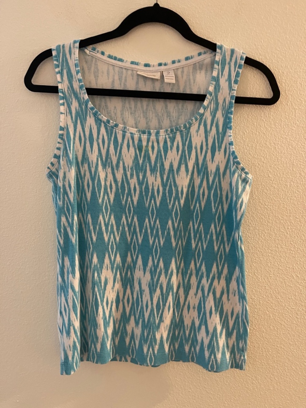 Chico's Teal and White Sleeveless Geometric Tank
